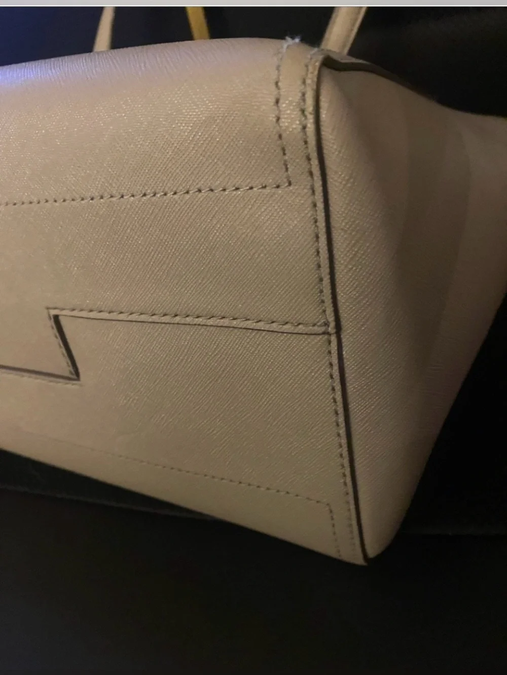 Tory Burch Taupe Saffiano Leather Tote with Logo Charm